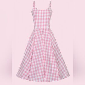 Priscilla Gingham Midi Dress from The Pretty Dress Company. Pink Gingham Dress.